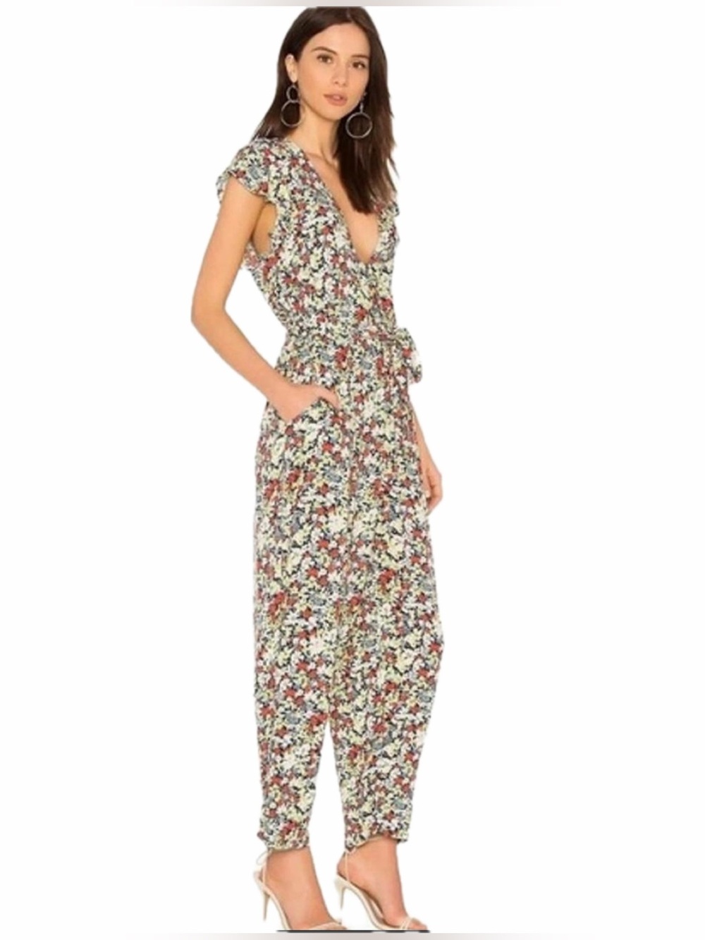 Free People Floral Jumpsuit in Yellow, Red, Black